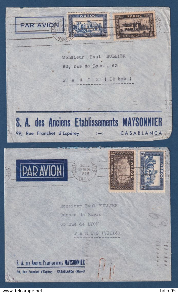 Maroc - YT N° 137 Et 144 - Sur Lettre - Par Avion - Maysonnier - Pour La France - Paris - 1938 - Marokko (1956-...)