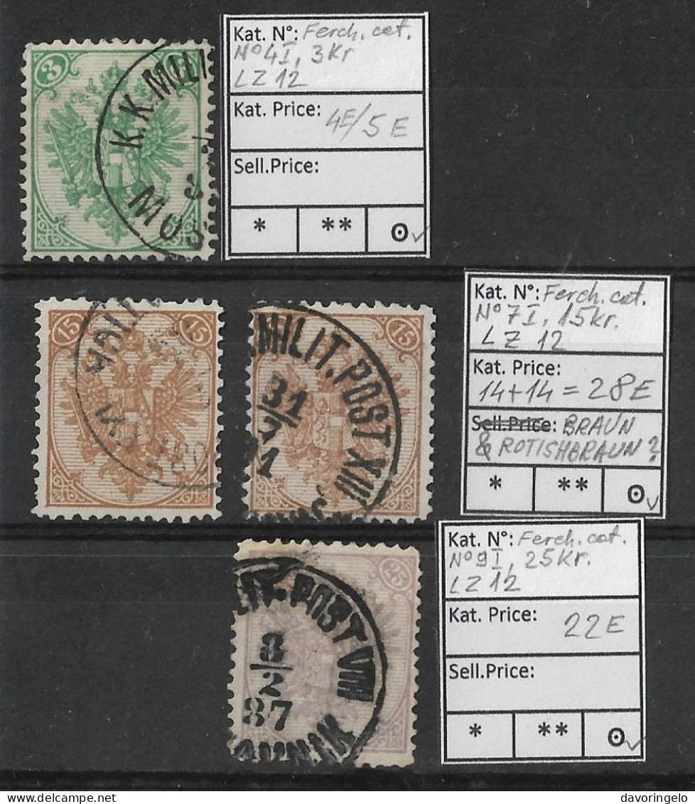 Bosnia-Herzegovina/Austria-Hungary, Coat Of Arms (4 STAMPS), ALL I Plate, ALL Perf. 12 - Bosnië En Herzegovina