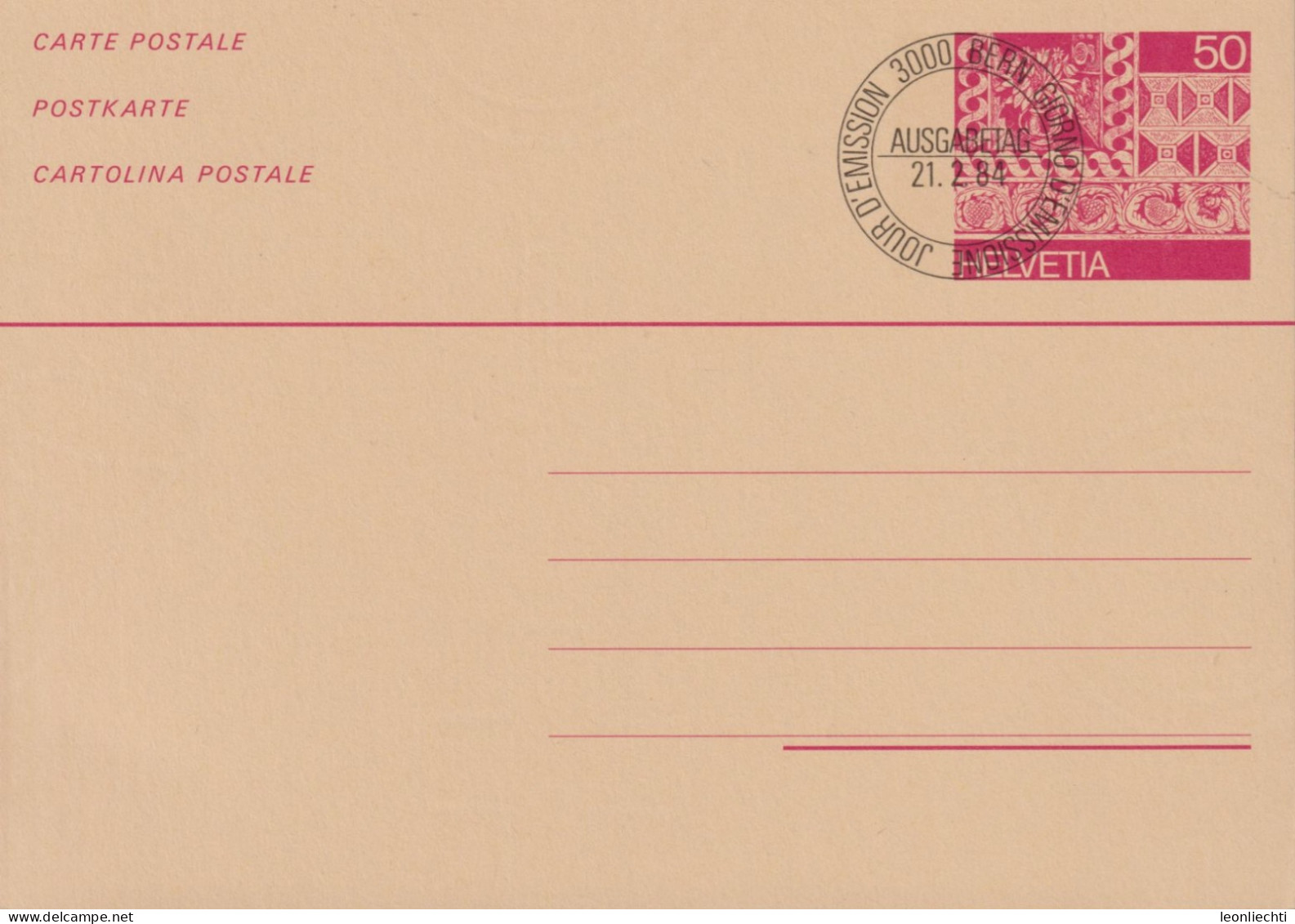 1984 Inlandpostkarte  ⵙ ET Zum: 212a Wz L, Volkskunst - Interi Postali
