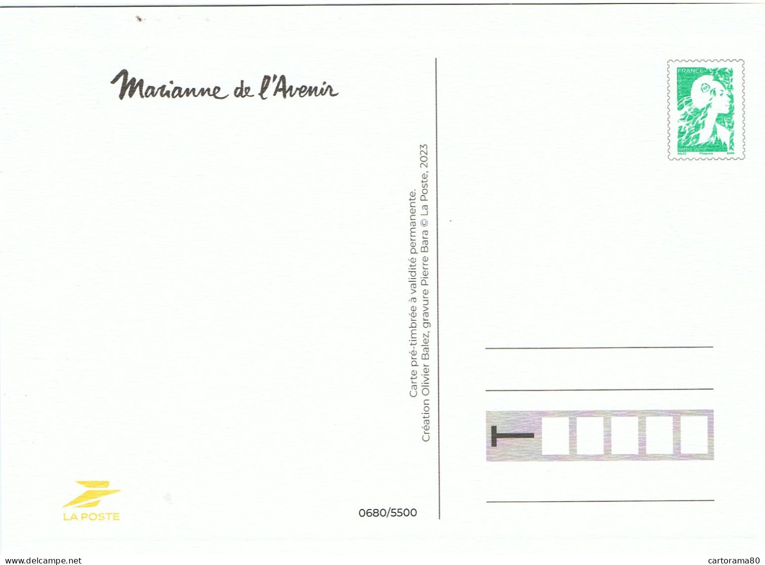 2023 / Marianne De L'Avenir / Carte Pré-timbrée Numérotée / Dim. +/- 15 X 20.5 Cm - Andere & Zonder Classificatie