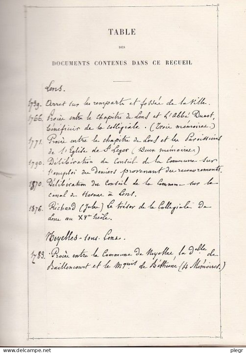 RECUEIL DE DOCUMENTS RELATIFS A L'ARTOIS - CANTON DE LENS - BIBLIOTHEQUE DE M.LE BARON DARD - CHÂTEAU DE BEAULIEU #13 - 1801-1900