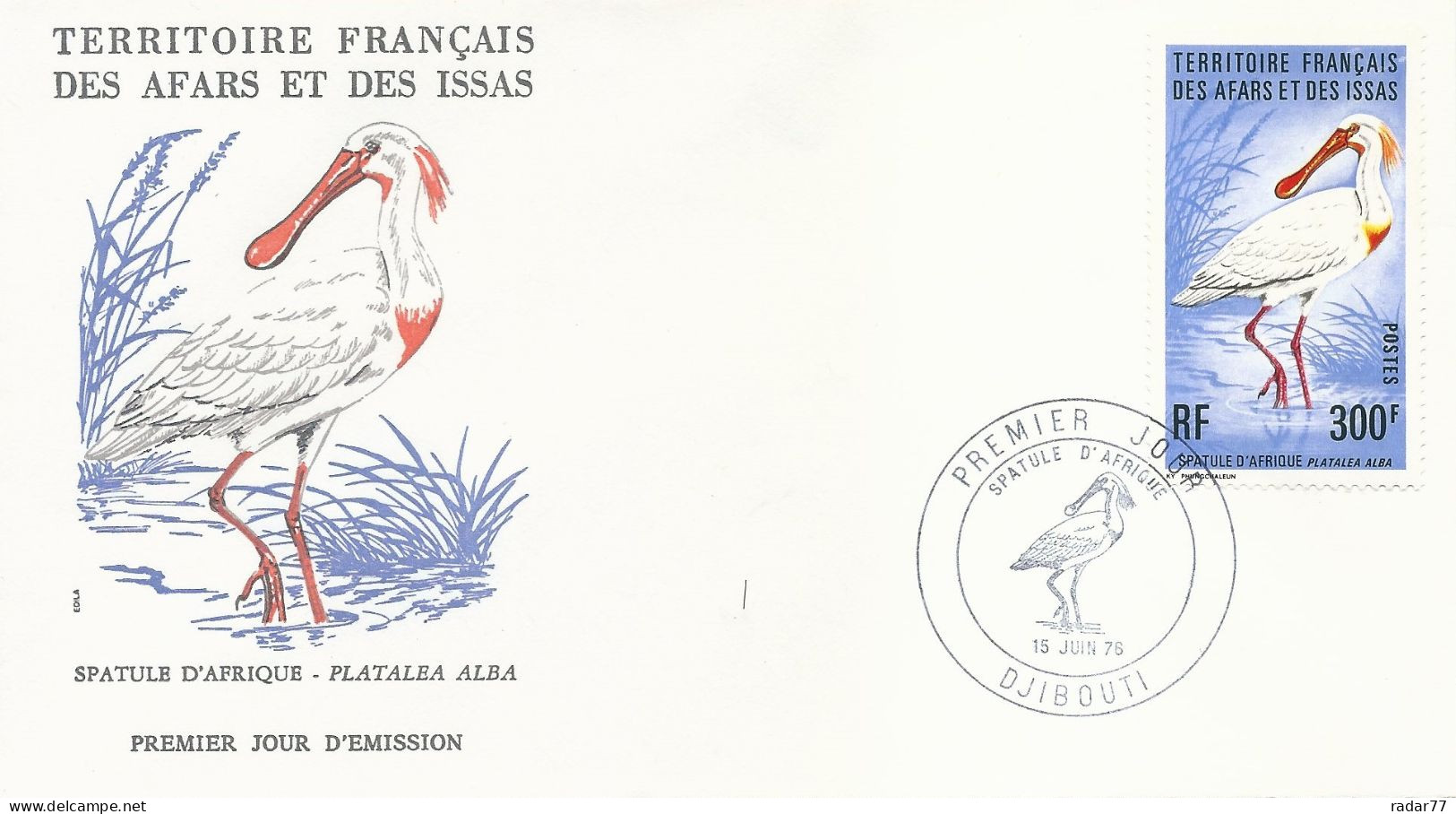 Enveloppe 1er Jour FDC Afars Et Issas N°430 Spatule D'Afrique - Djibouti - 15/06/1976 - Covers & Documents