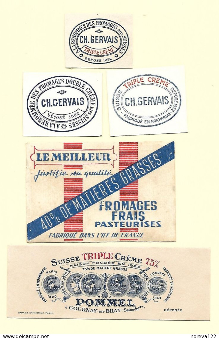 5 étiqu.fromages Petits Suisses Pommel Gournay S. Inf./Le Meilleur Ile-de-Fr. / Gervais - Kaas