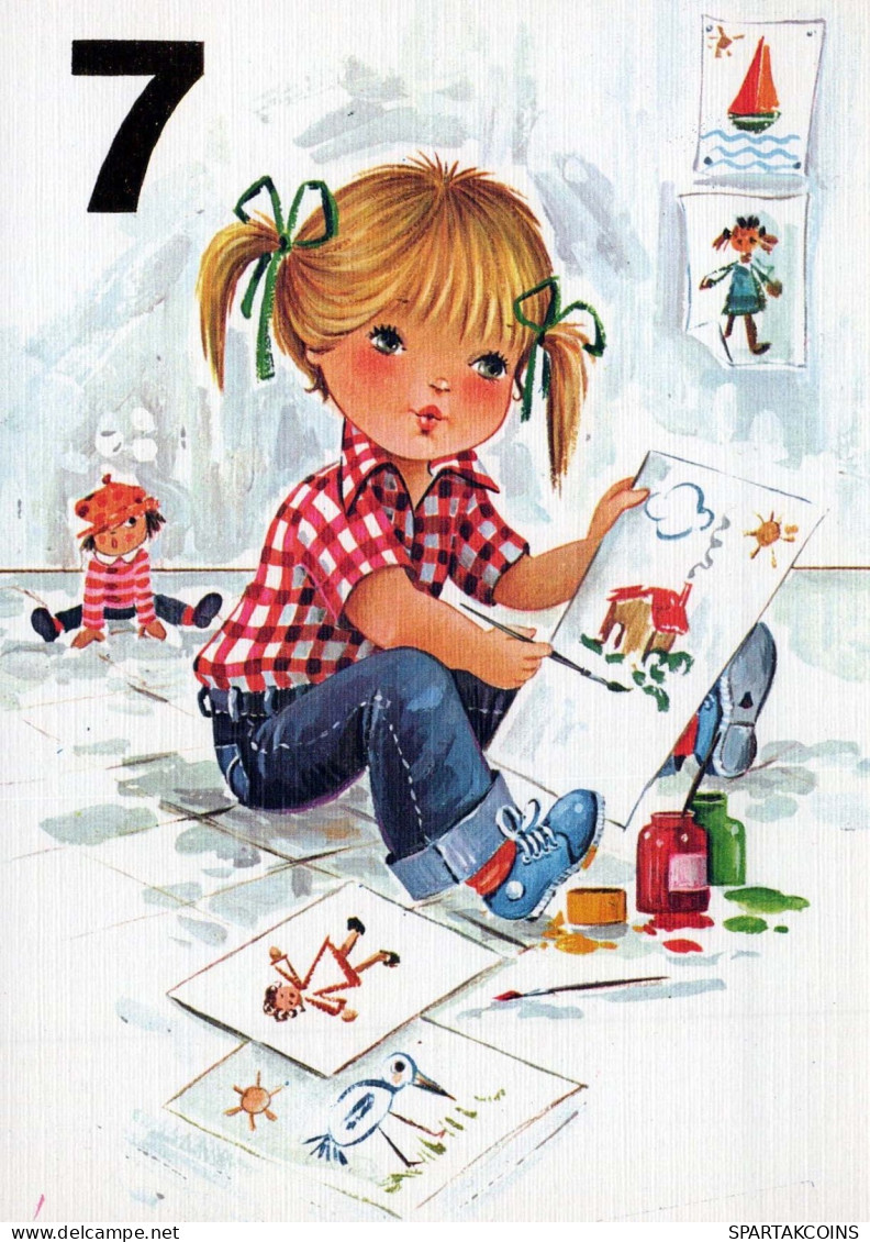 HAPPY BIRTHDAY 7 Year Old GIRL Children Vintage Postcard CPSM Unposted #PBU065.GB - Anniversaire