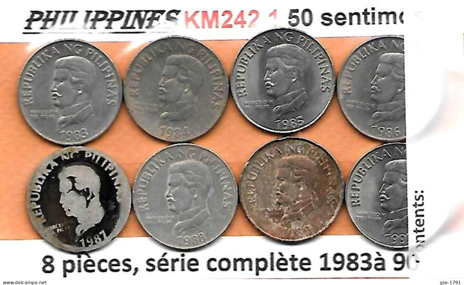 PHILIPPINES  Réforme Coinage, 50 Sentimos  Aigle,Del Pilar,  KM 242.1 ,série Copmlète De 8 Monnaies - Filippijnen