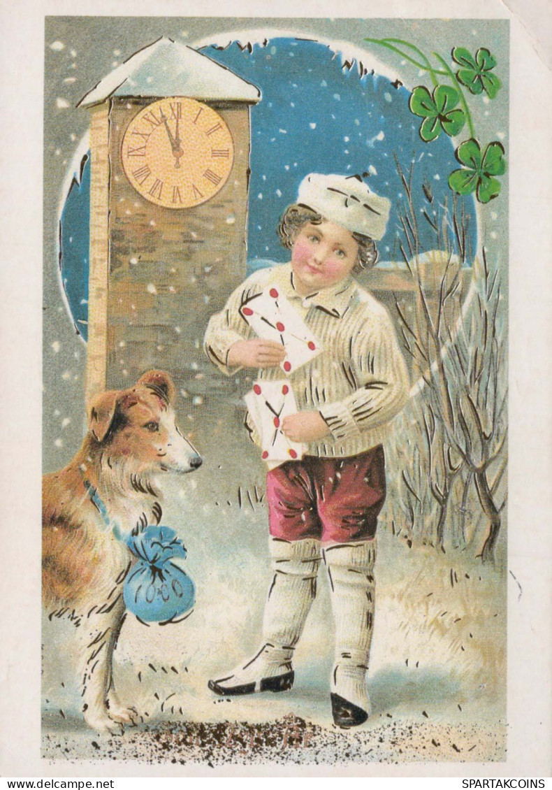 Happy New Year Christmas CHILDREN TABLE CLOCK Vintage Postcard CPSM #PAU022.GB - Neujahr