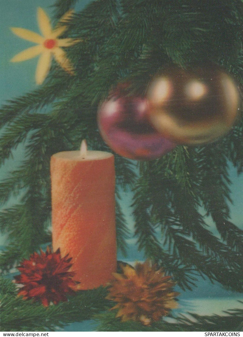 Neujahr Weihnachten KERZE LENTICULAR 3D Vintage Ansichtskarte Postkarte CPSM #PAZ049.DE - Nieuwjaar