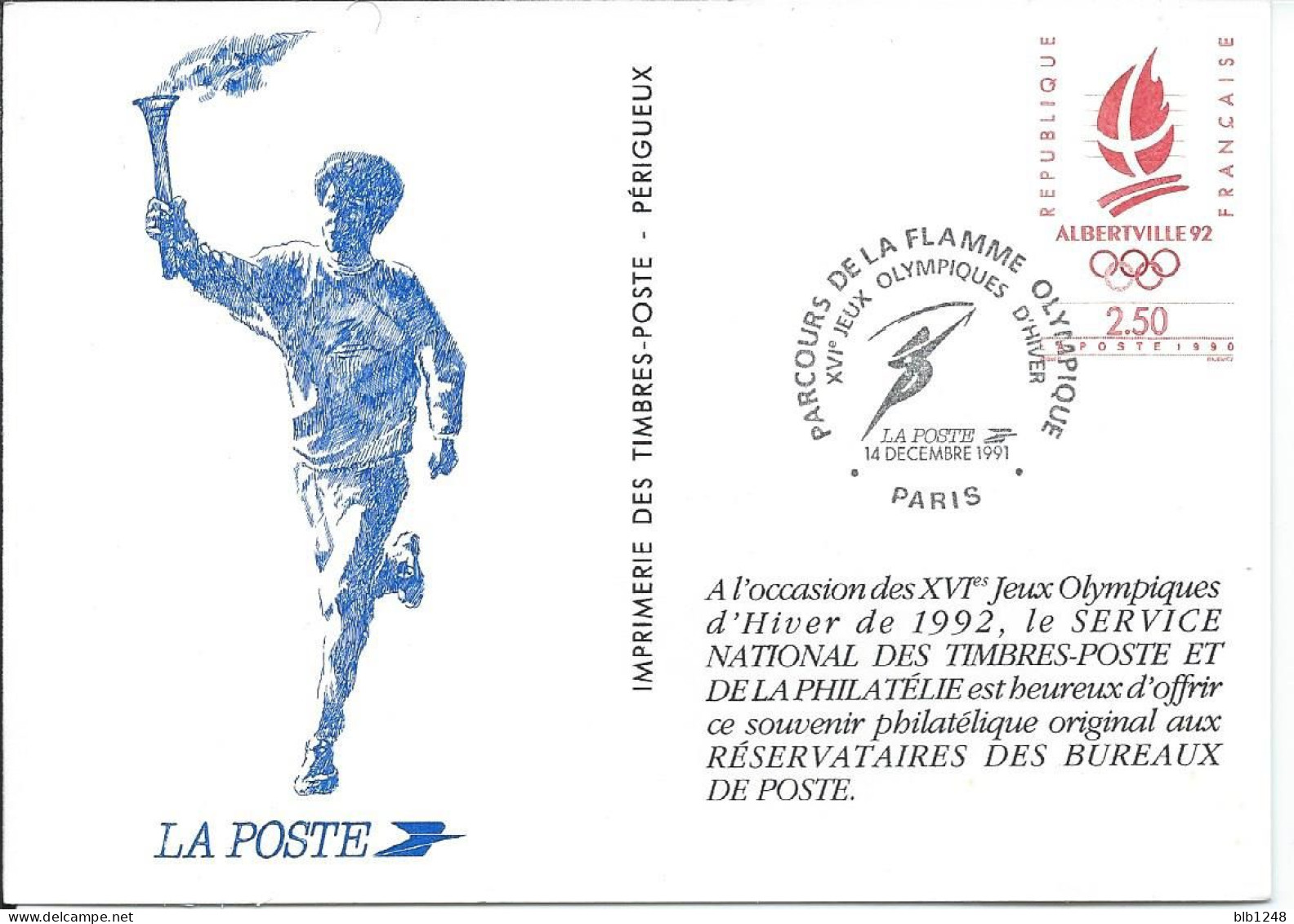 Document De La Poste 1991 Parcour De La Flamme Olympique - Postdokumente