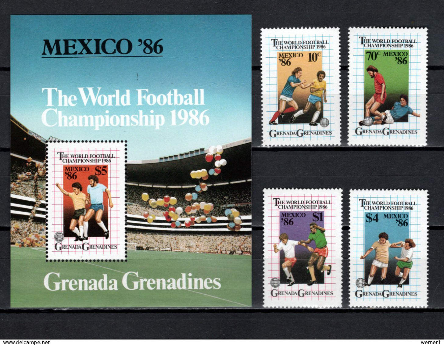Grenada - Grenadines 1986 Football Soccer World Cup Set Of 4 + S/s MNH - 1986 – Mexiko