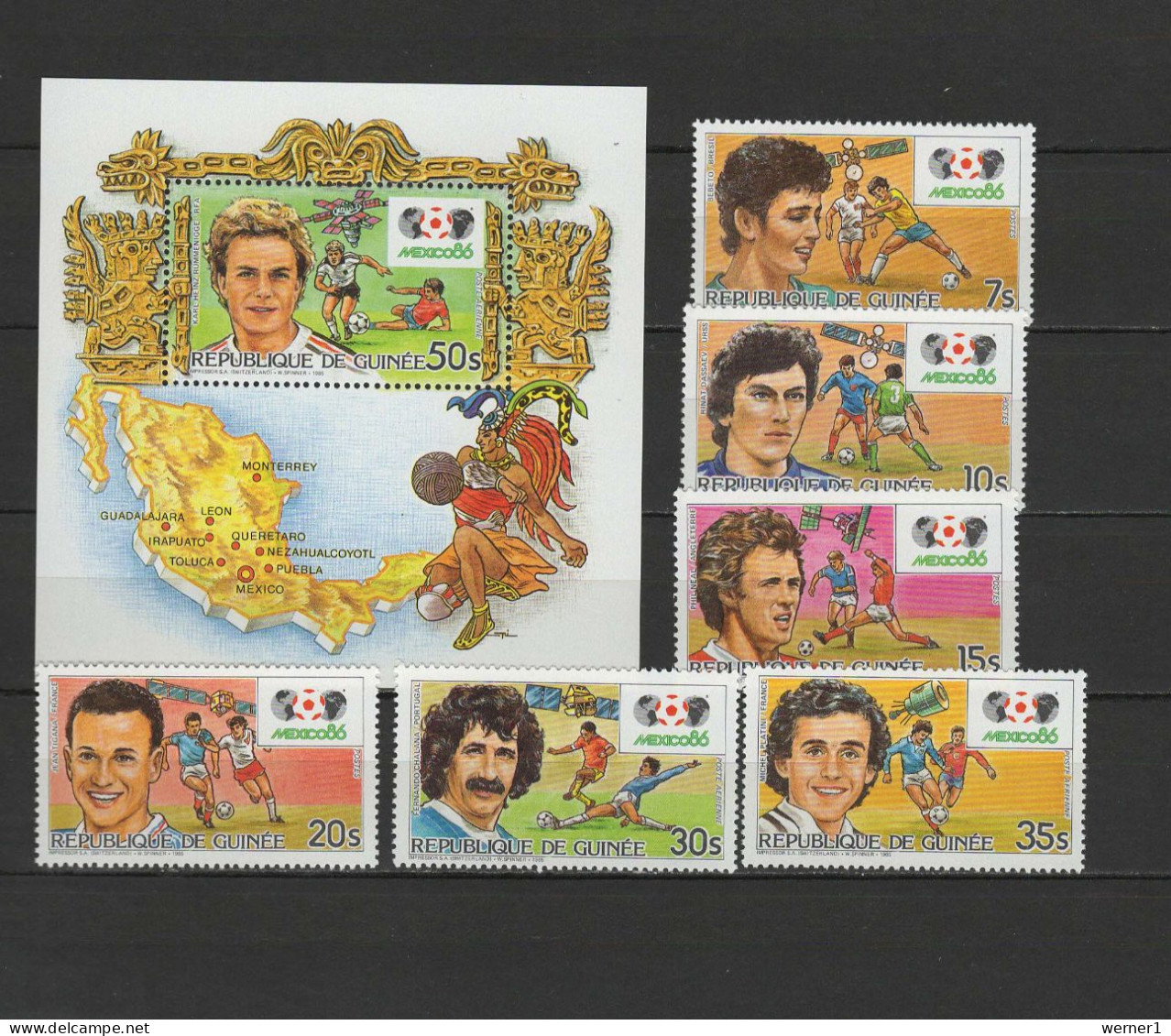 Guinea 1985 Football Soccer World Cup, Space Set Of 6 + S/s MNH - 1986 – Mexico