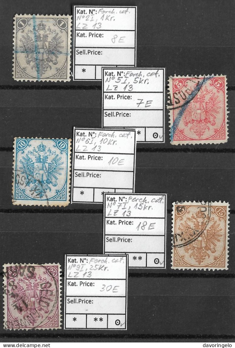 Bosnia-Herzegovina/Austria-Hungary, Coat Of Arms (5 STAMPS), ALL I Plate, ALL Perf. 13 - Bosnien-Herzegowina