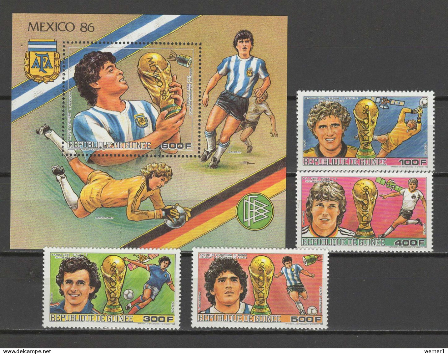 Guinea 1986 Football Soccer World Cup, Space Set Of 4 + S/s MNH - 1986 – Messico