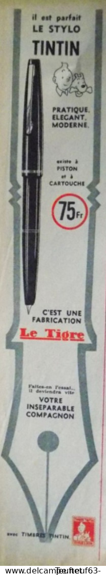 Publicité De Presse ; Le Stylo à Cartouche Le Tigre - Point Tintin - Werbung