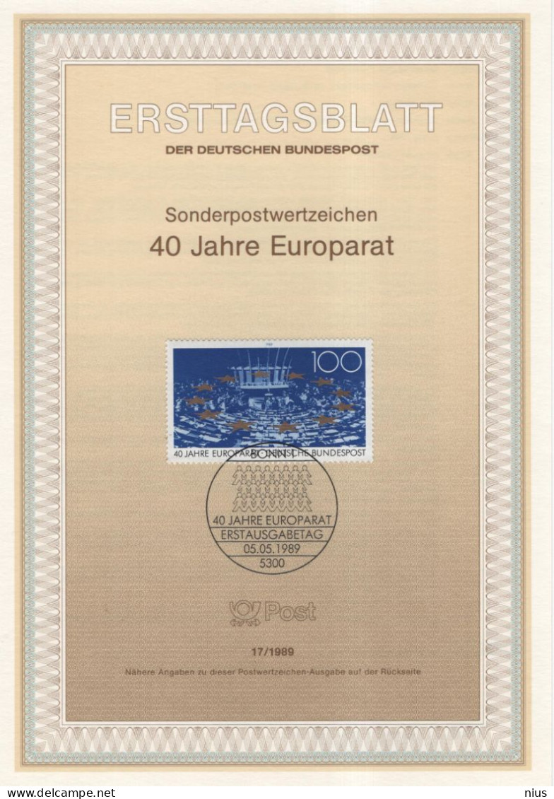 Germany Deutschland 1989-17 40 Jahre Europarat, 40 Years Of The Council Of Europe, Parlament, Canceled In Bonn - 1981-1990