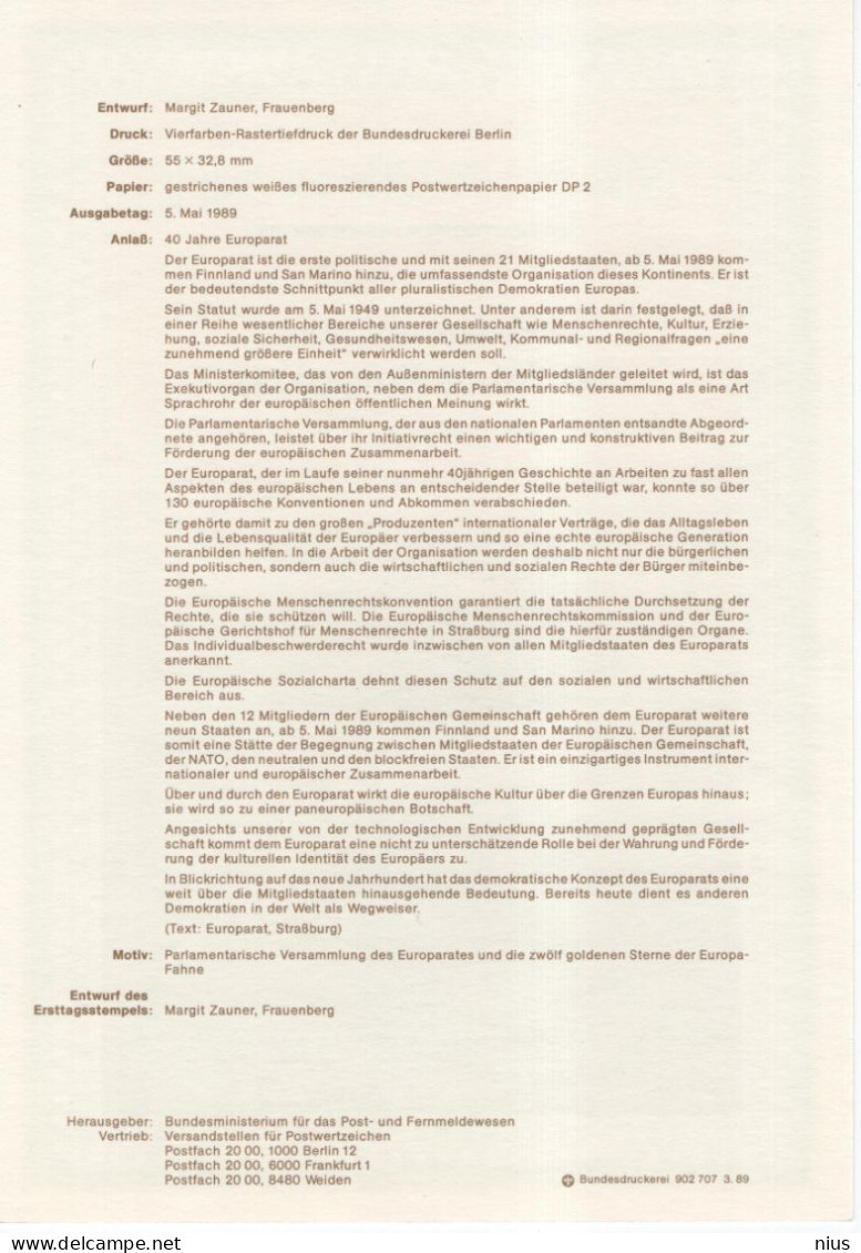 Germany Deutschland 1989-17 40 Jahre Europarat, 40 Years Of The Council Of Europe, Parlament, Canceled In Bonn - 1981-1990