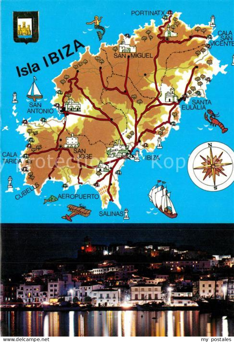 73578118 Ibiza Islas Baleares Landkarte Baleareninsel Nachtaufnahme Ibiza Islas  - Other & Unclassified