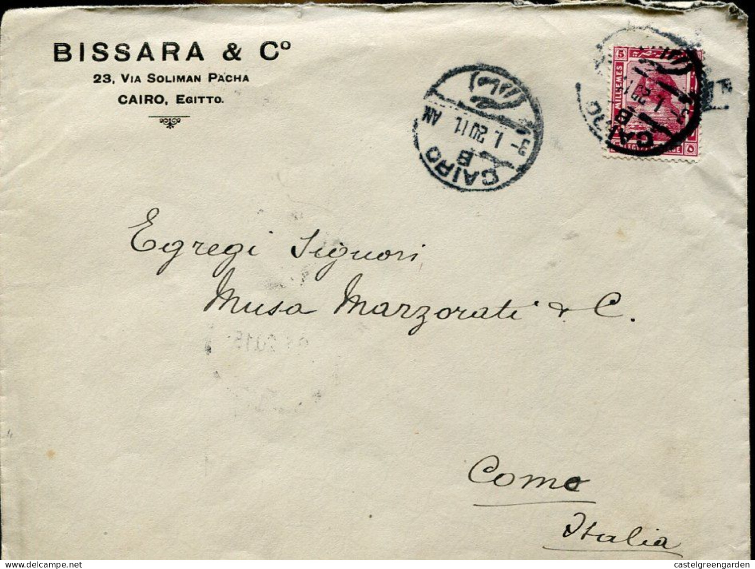 X0363 Egypt, Circuled Cover 1920 From Cairo To Italy - 1915-1921 British Protectorate