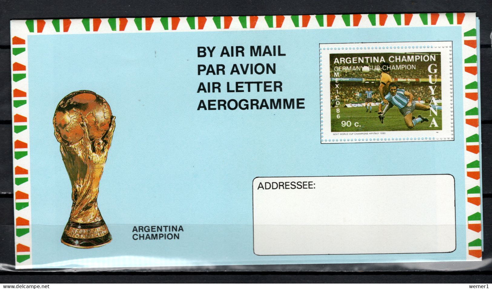 Guyana 1987 Football Soccer World Cup Commemorative Aerogramme - 1986 – Messico