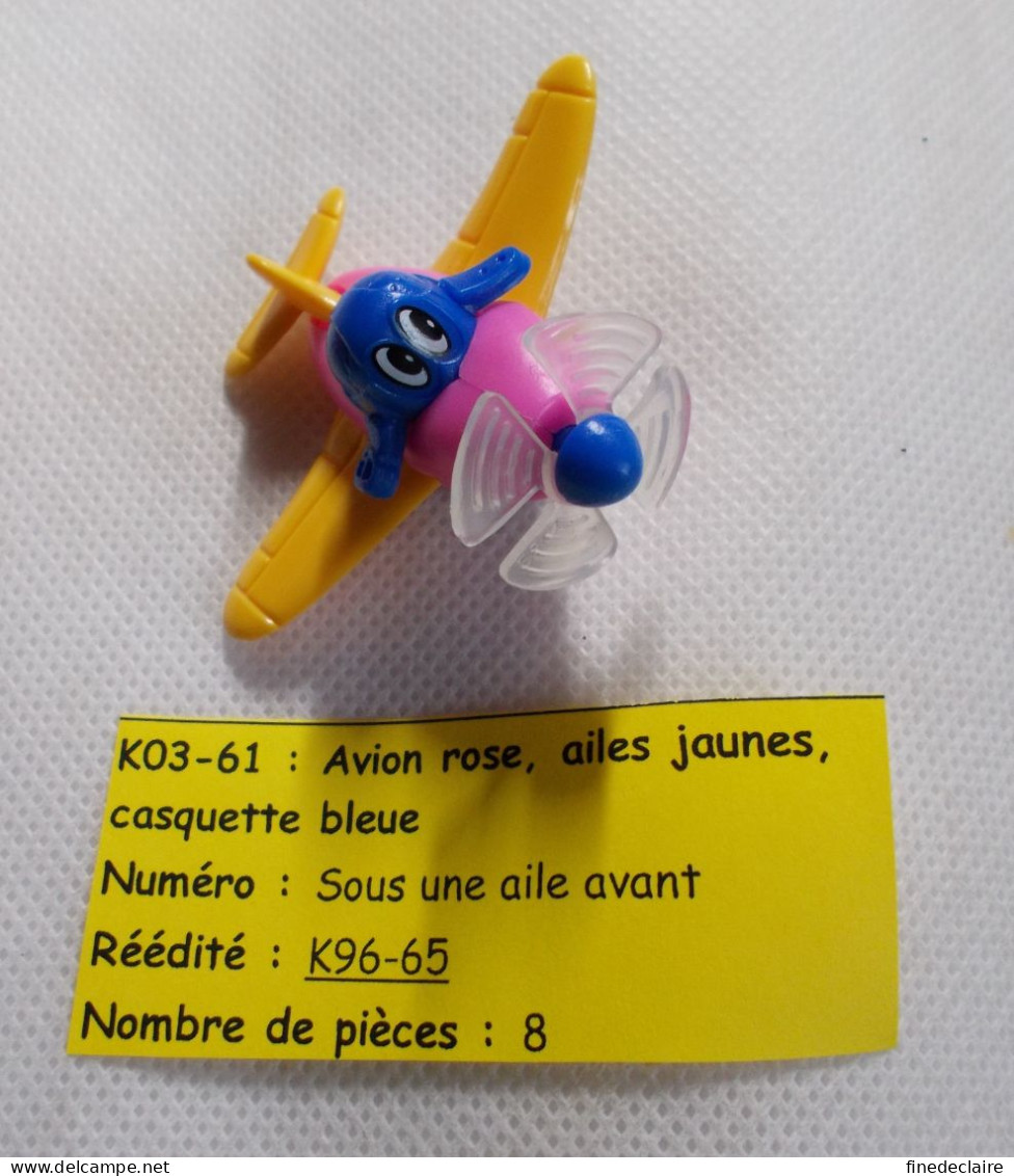 Kinder - Avion Rose, Ailes Jaunes Et Casquette Bleue - K03 61 - Sans BPZ - Inzetting