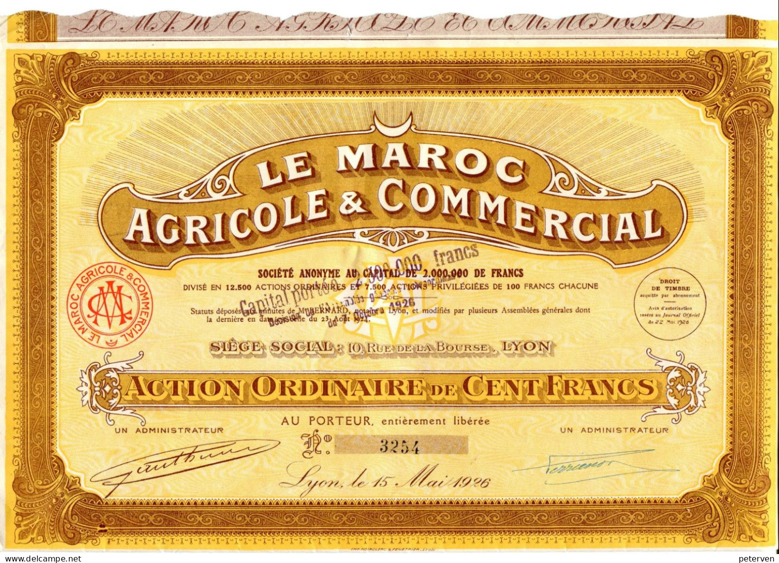 LE MAROC AGRICOLE & COMMERCIAL; Action Ordinaire - Afrique