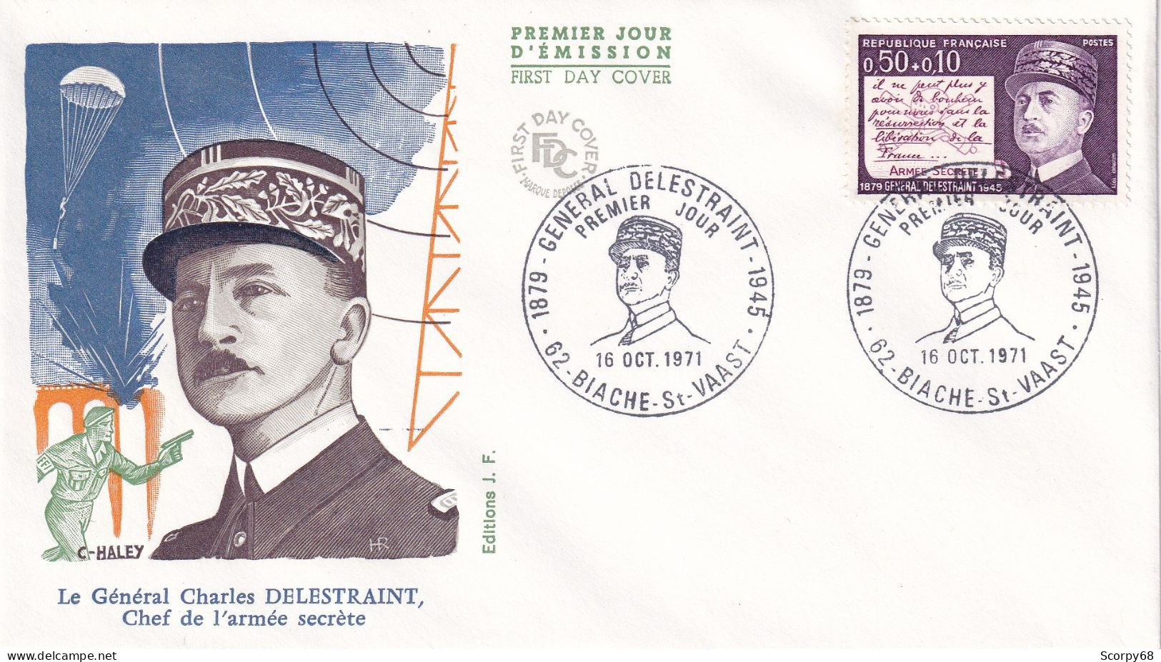 FDC 16/10/1971: Général Charles DELESTRAINT (1879-1945) - Chef De L'armée Secrète - Y&T N° 1689 - 1970-1979