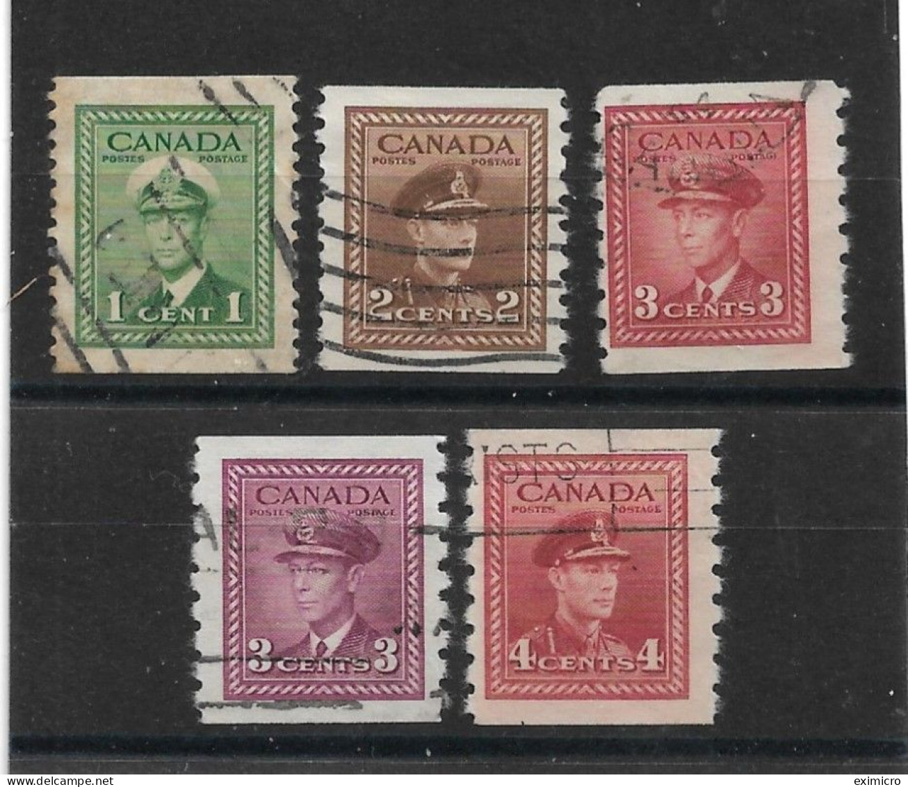 CANADA 1942 - 1943 COIL STAMPS SET IMPERF X PERF 8 SG 389/393 FINE USED Cat £26 - Gebraucht