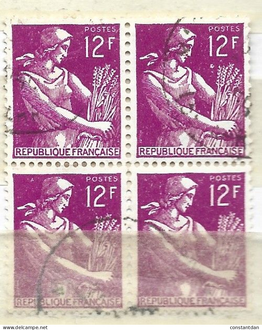 FRANCE N° 1116 12F VIOLET TYPE MOISSONNEUSE  BLOC DE 4 OBL - Gebruikt