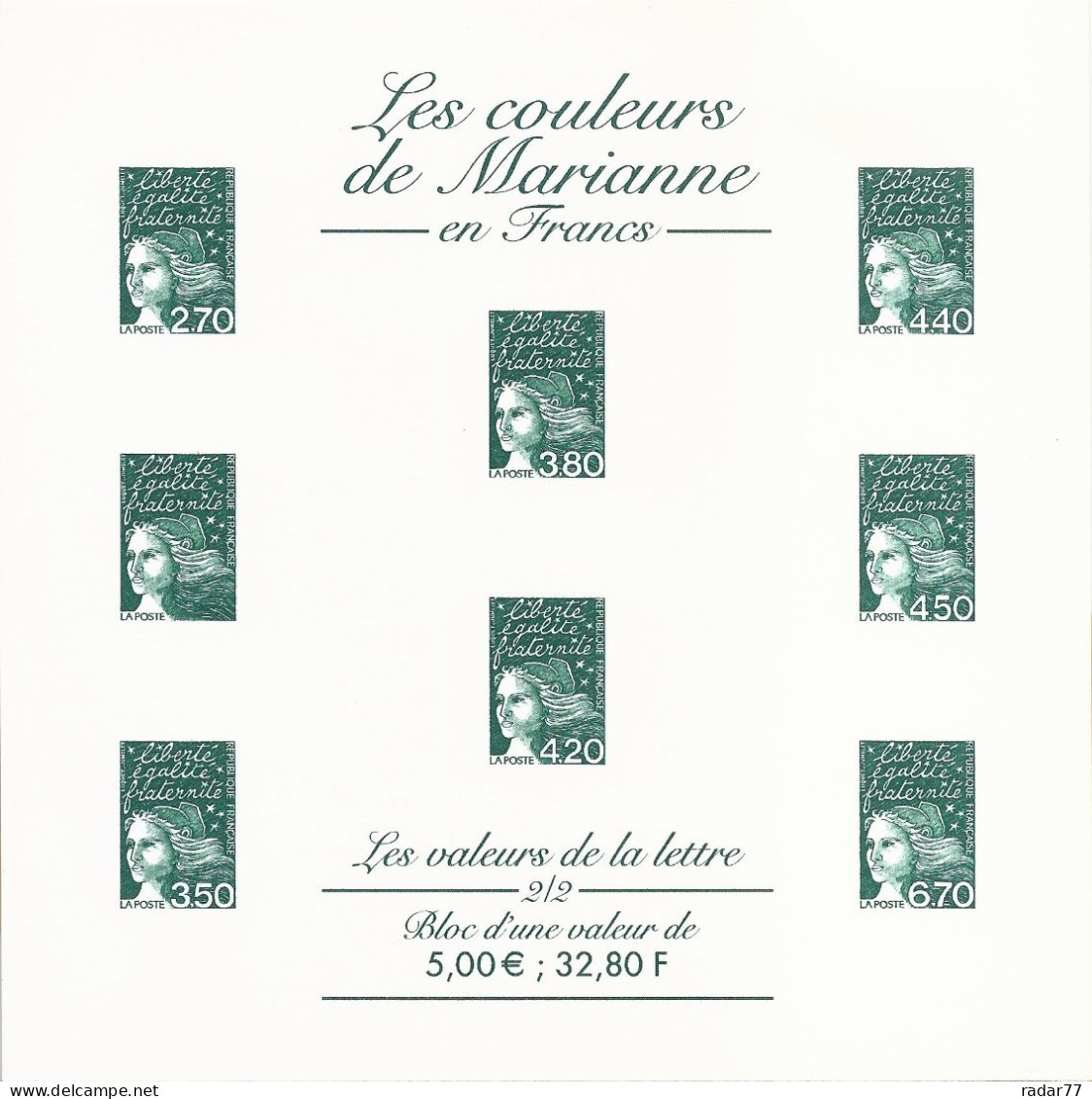 Gravure "Les Couleurs De Marianne En Francs - Les Valeurs De La Lettre 2/2" - Postdokumente