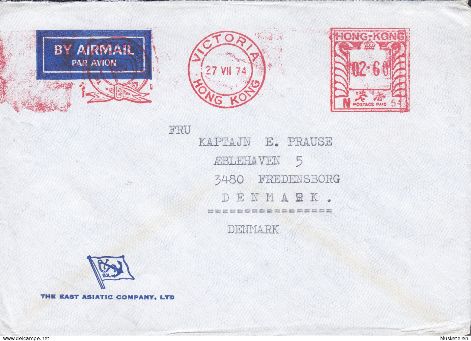 Hong Kong Captain M/S 'JUTLANDIA' THE EAST ASIATIC COMPANY, VICTORIA 1974 Meter Ships Mail Cover FREDENSBORG Denmark - Brieven En Documenten