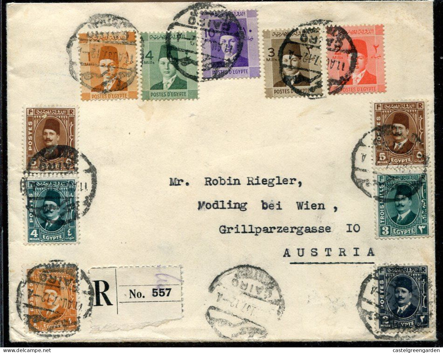 X0367 Egypt, Circuled Registered  Cover 1937 From Cairo To Austria - Brieven En Documenten