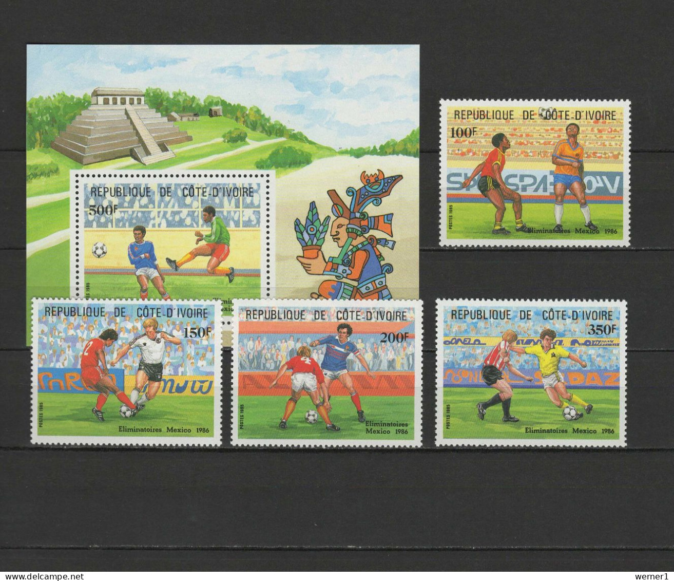 Ivory Coast 1985 Football Soccer World Cup Set Of 4 + S/s MNH - 1986 – Messico
