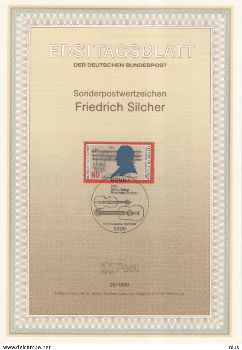 Germany Deutschland 1989-20 Friedrich Silcher, Music Musique Composer Compositeur, Canceled In Bonn - 1981-1990