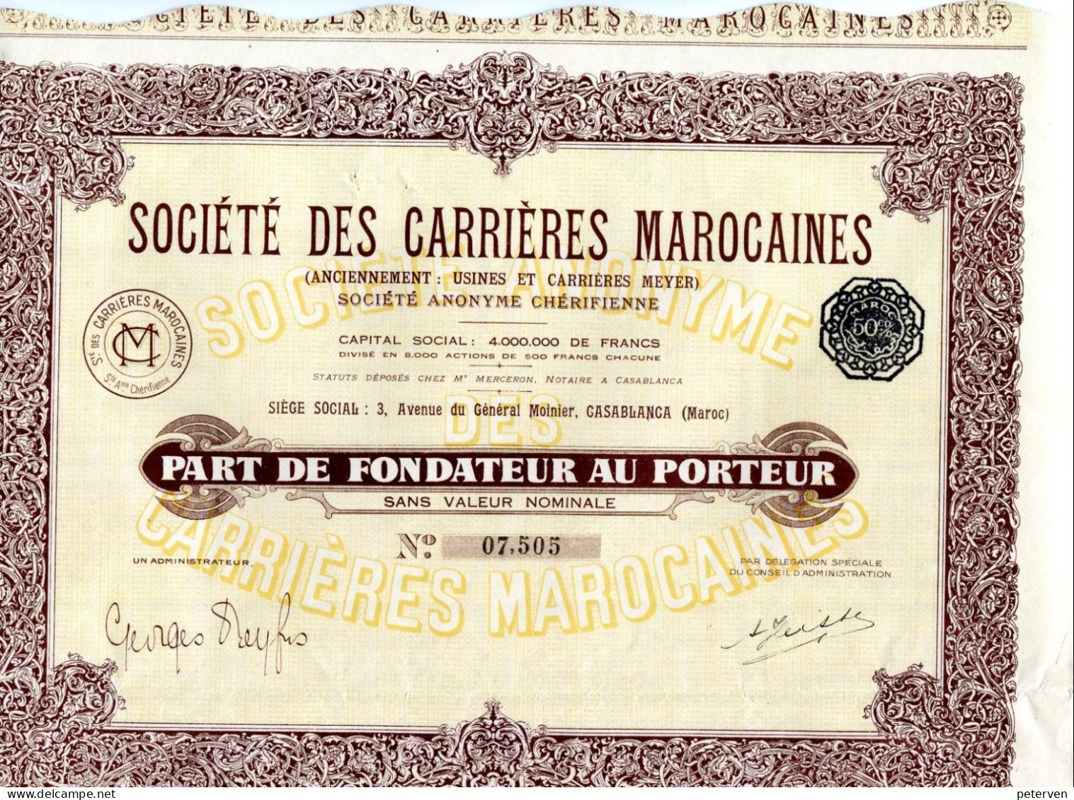 Société Des CARRIÈRES MAROCAINES; Anc. Usines Et Carrières Meyer - Afrique