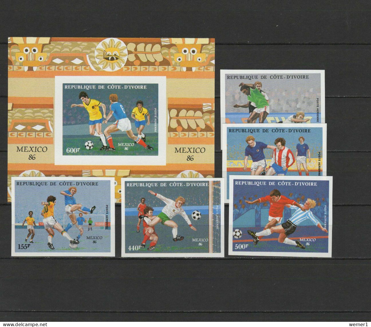 Ivory Coast 1986 Football Soccer World Cup Set Of 5 + S/s Imperf. MNH -scarce- - 1986 – Messico