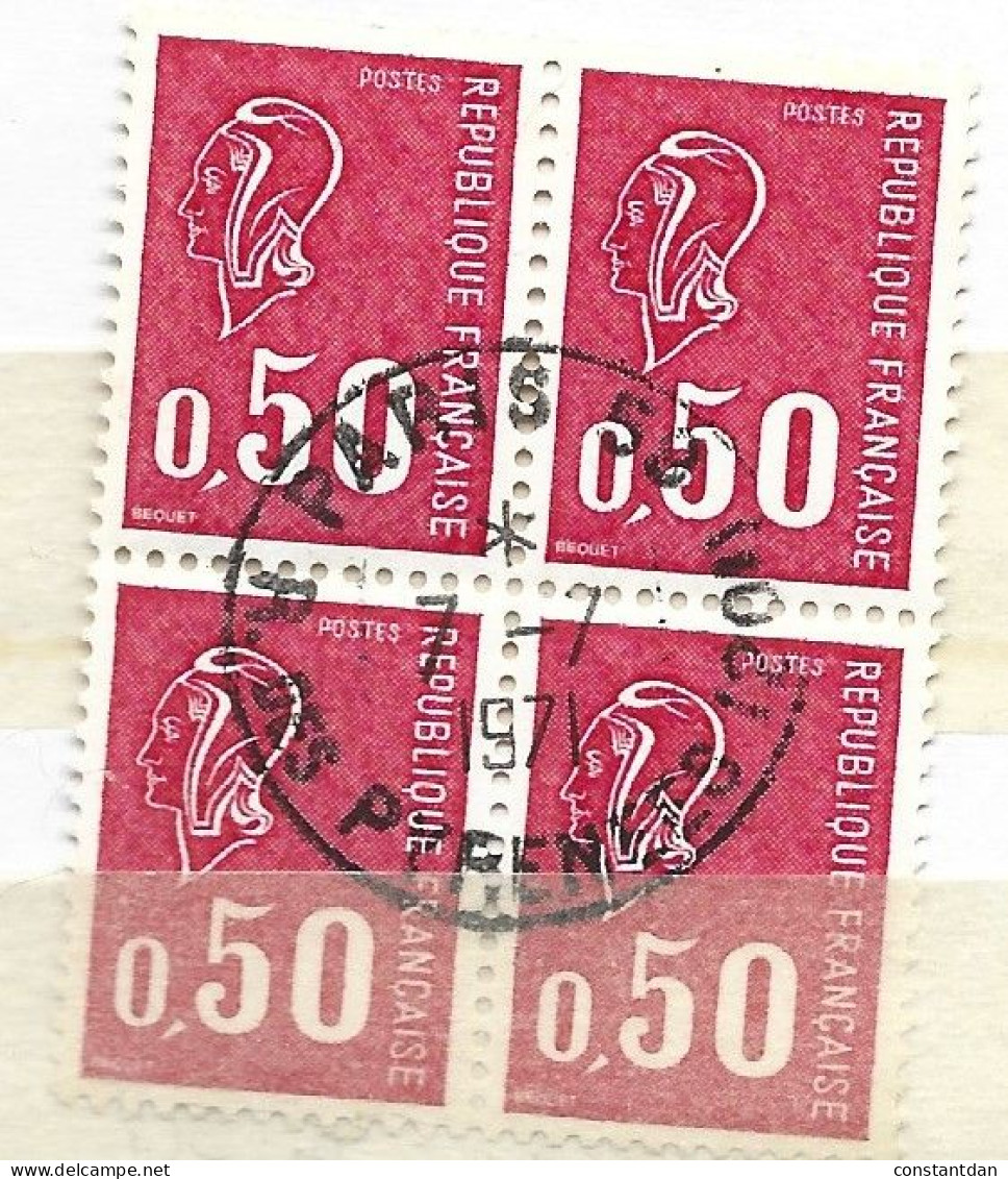 FRANCE N°1664 0.50 CARMIN ROSE TYPE BECQUET BLOC DE 4 OBL - Oblitérés