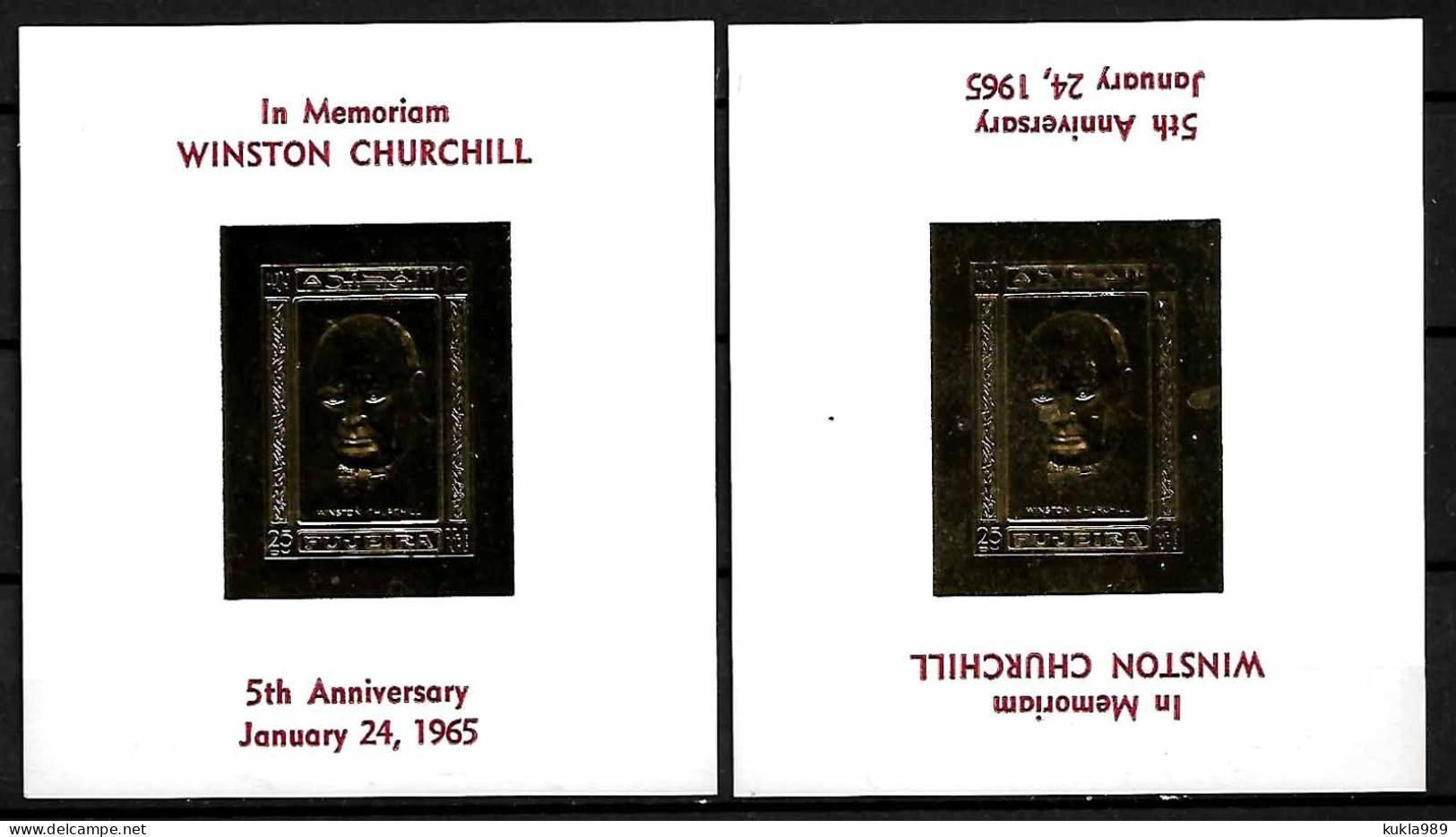 UAE FUJEIRA ., 1965. SIR W. CHURCHILL IN MEMORIAM .GOLD STAMPS NORMAL + INVERTED , MNH - Fujeira