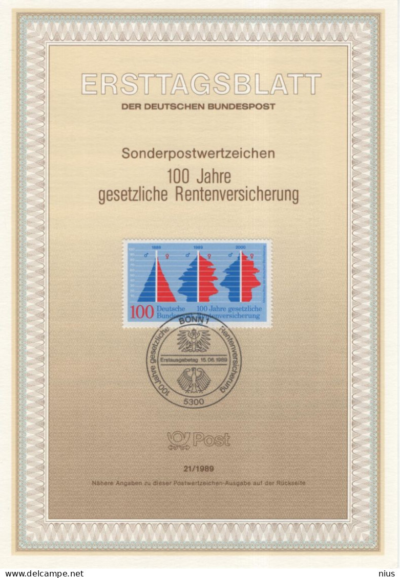 Germany Deutschland 1989-21 100 Jahre Gesetzliche Rentenversicherung, Statutory Pension Insurance, Canceled In Bonn - 1981-1990
