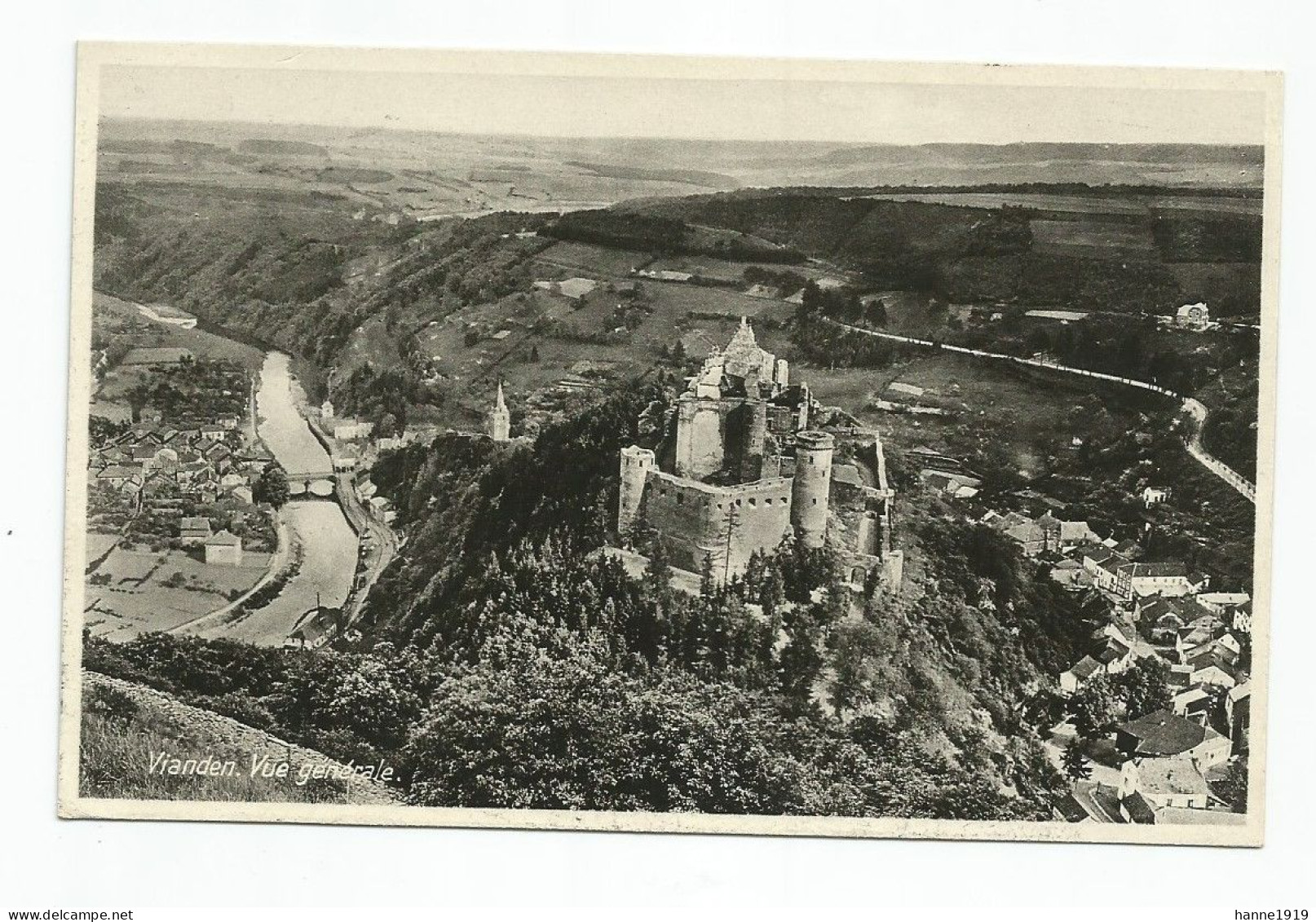 Vianden Vue Générale Photo Carte Cachet 1935 Ruines Du Chateau Luxembourg Htje - Vianden