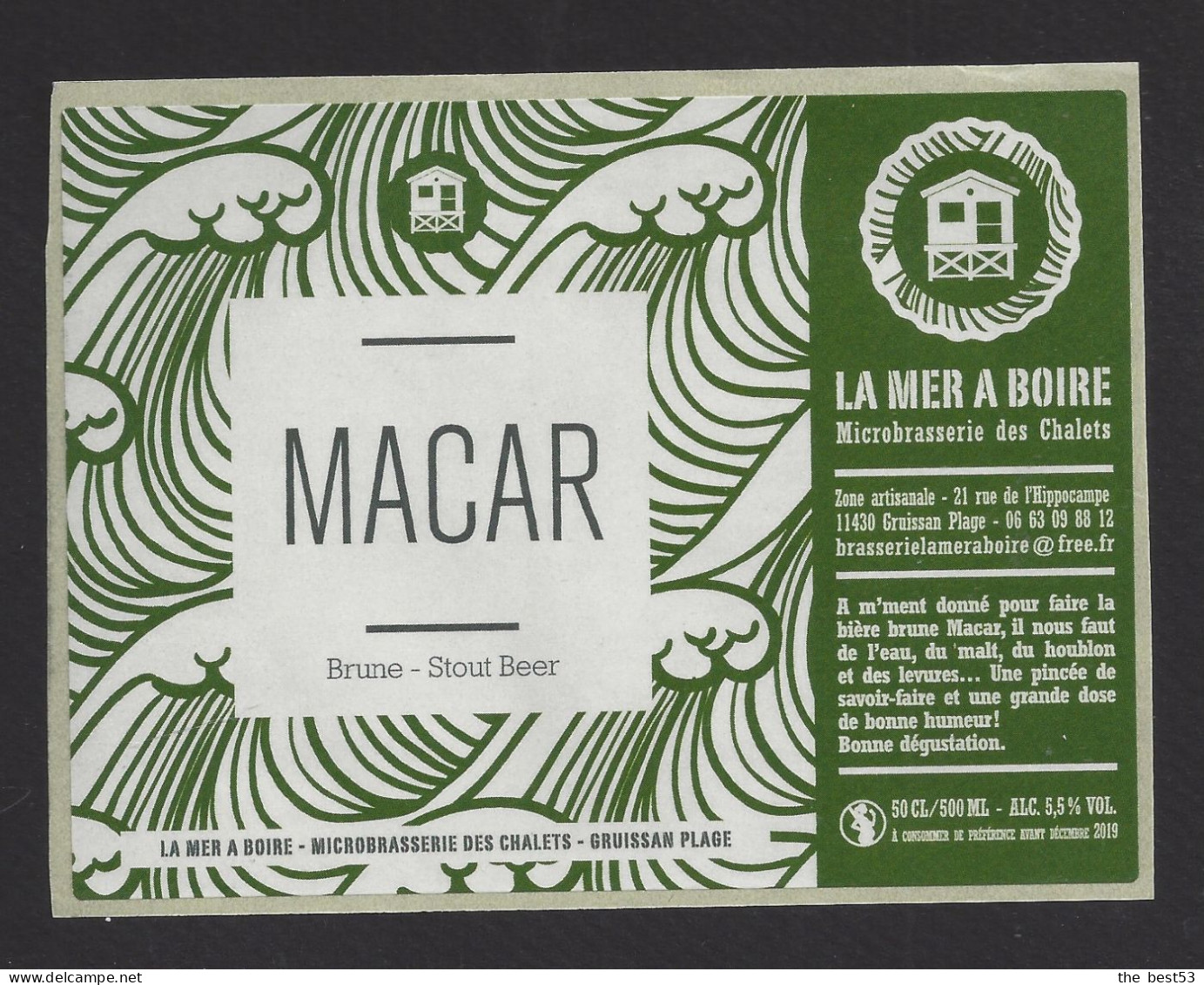 Etiquette De Bière Brune   -  Macar  -  Brasserie La Mer à Boire à Gruissan Plage   (11) - Bier