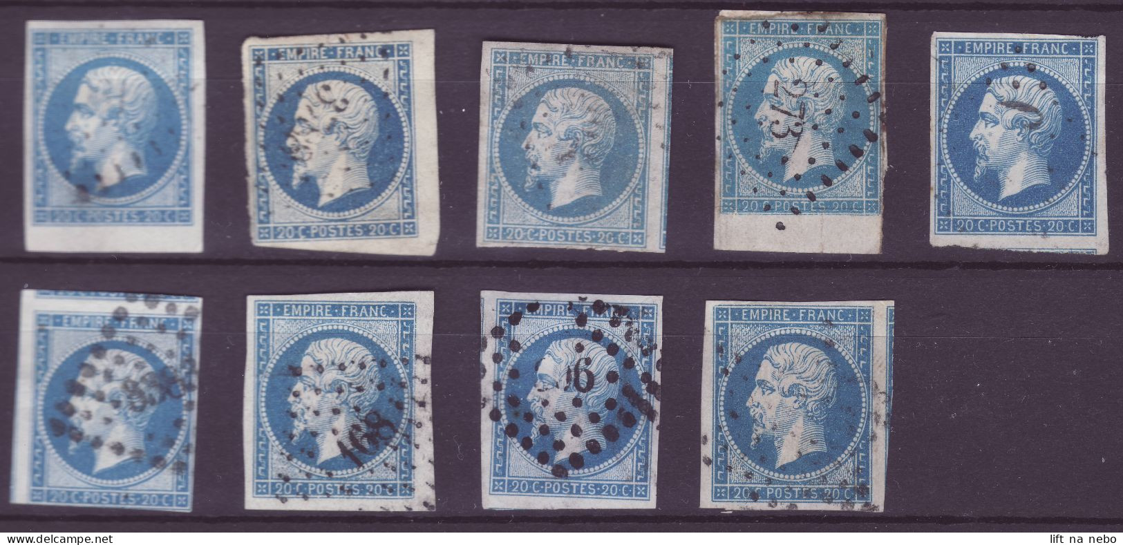 FRANCE 1853-1860 LOT 9 Timbres 20 C Bleu YT N°14 - 1853-1860 Napoleone III
