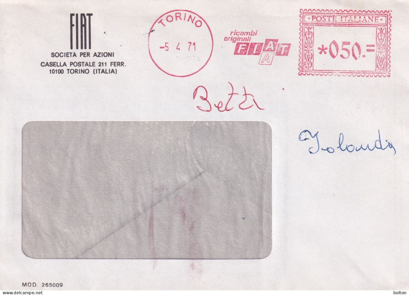 1970 - 71 N. 3 Affrancature Meccaniche Rosse EMA  AUTOMOBILI FIAT - 1961-70: Storia Postale