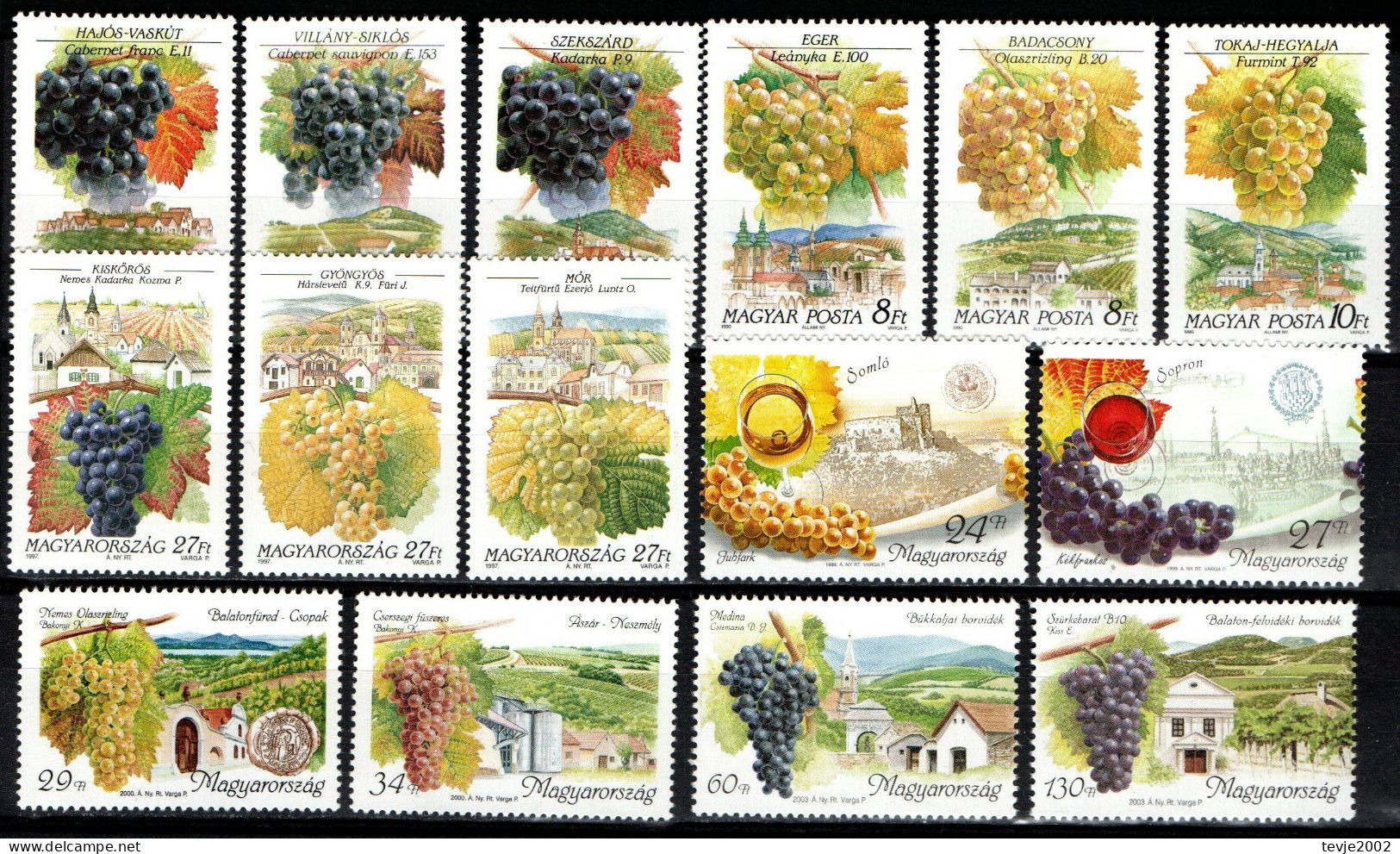 Ungarn 1990 - 2003 - Lot Weinanbau - Postfrisch MNH - Wein Vine Früchte Obst Trauben - Landbouw