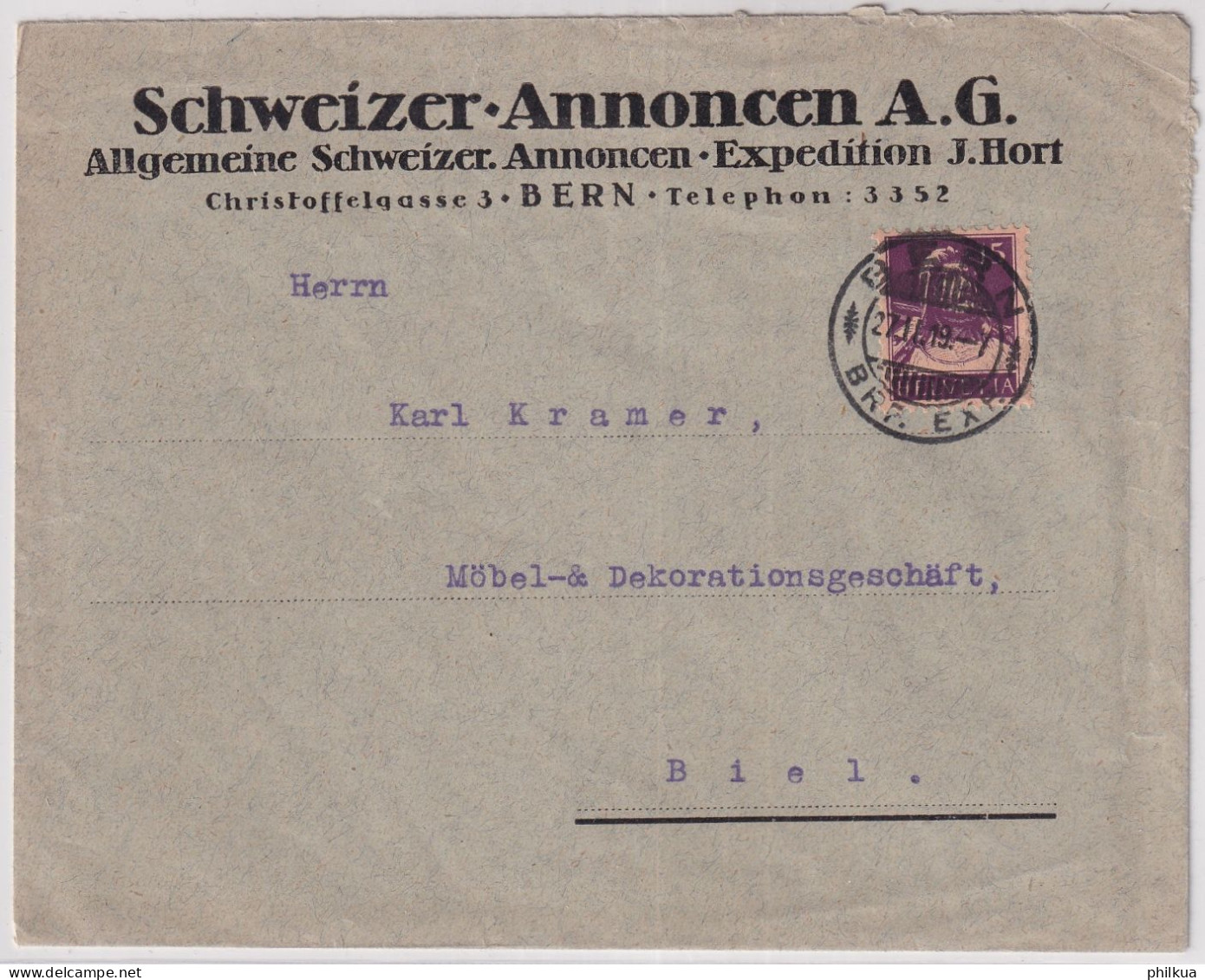 Zum. 128a / MiNr. 120a Auf Firmen Brief Von Der SCHWEIZER ANNONCEN AG BERN Nach BIEL - Brieven En Documenten