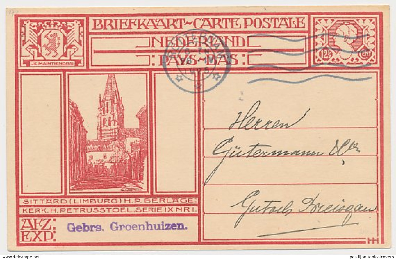 Briefkaart G. 199 N ( Sittard ) Rotterdam - Duitsland 1925 - Entiers Postaux