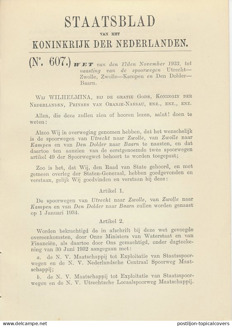 Staatsblad 1933 : Spoorlijn Utrecht - Z|wolle - Kampen Enz. - Historical Documents