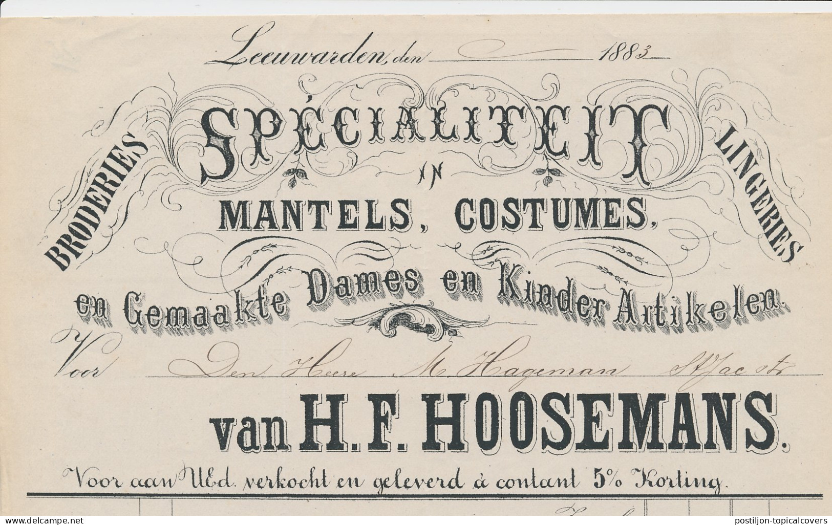 Nota Leeuwarden 1883 - Mantels - Costumes - Broderies - Lingerie - Netherlands