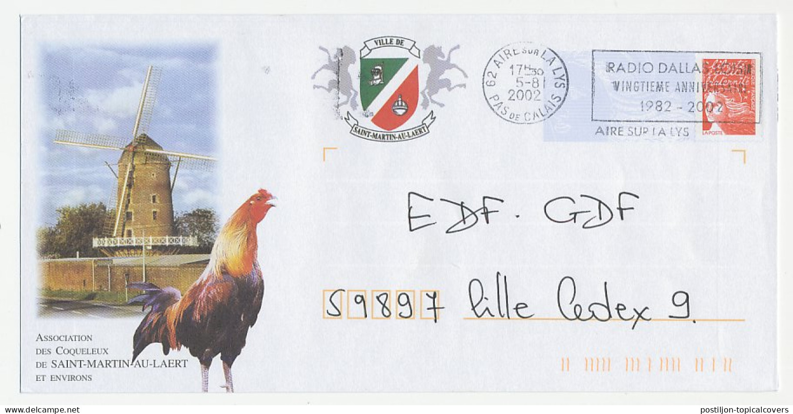Postal Stationery / PAP France 2002 Windmill - Cock - Mühlen