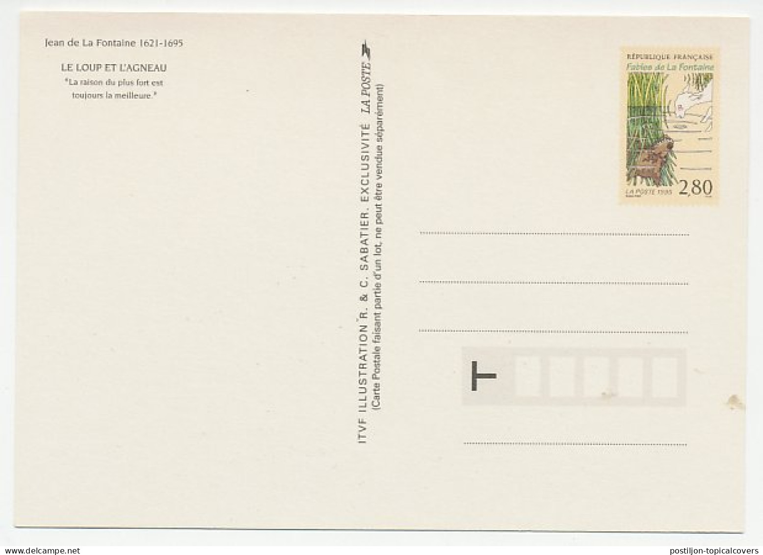 Postal Stationery France 1995 Jean De La Fontaine - The Wolf And The Lamb - Contes, Fables & Légendes