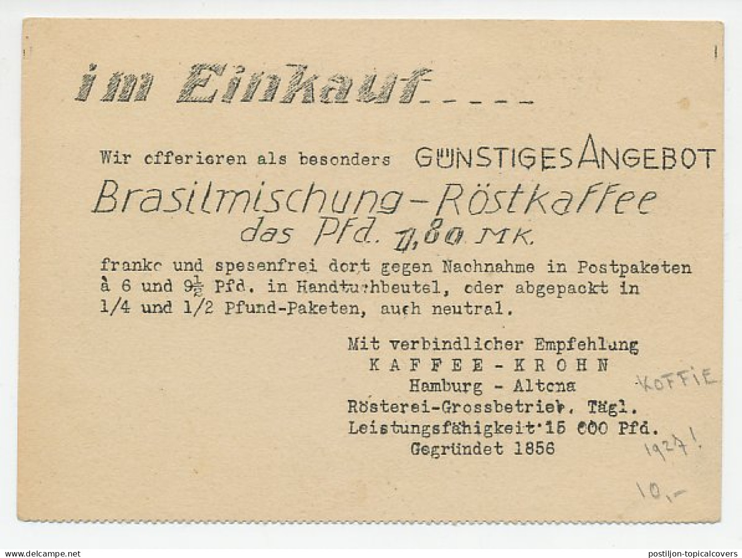 Illustrated Meter Card Deutsches Reich / Germany 1927 Money - Coffee - Sin Clasificación
