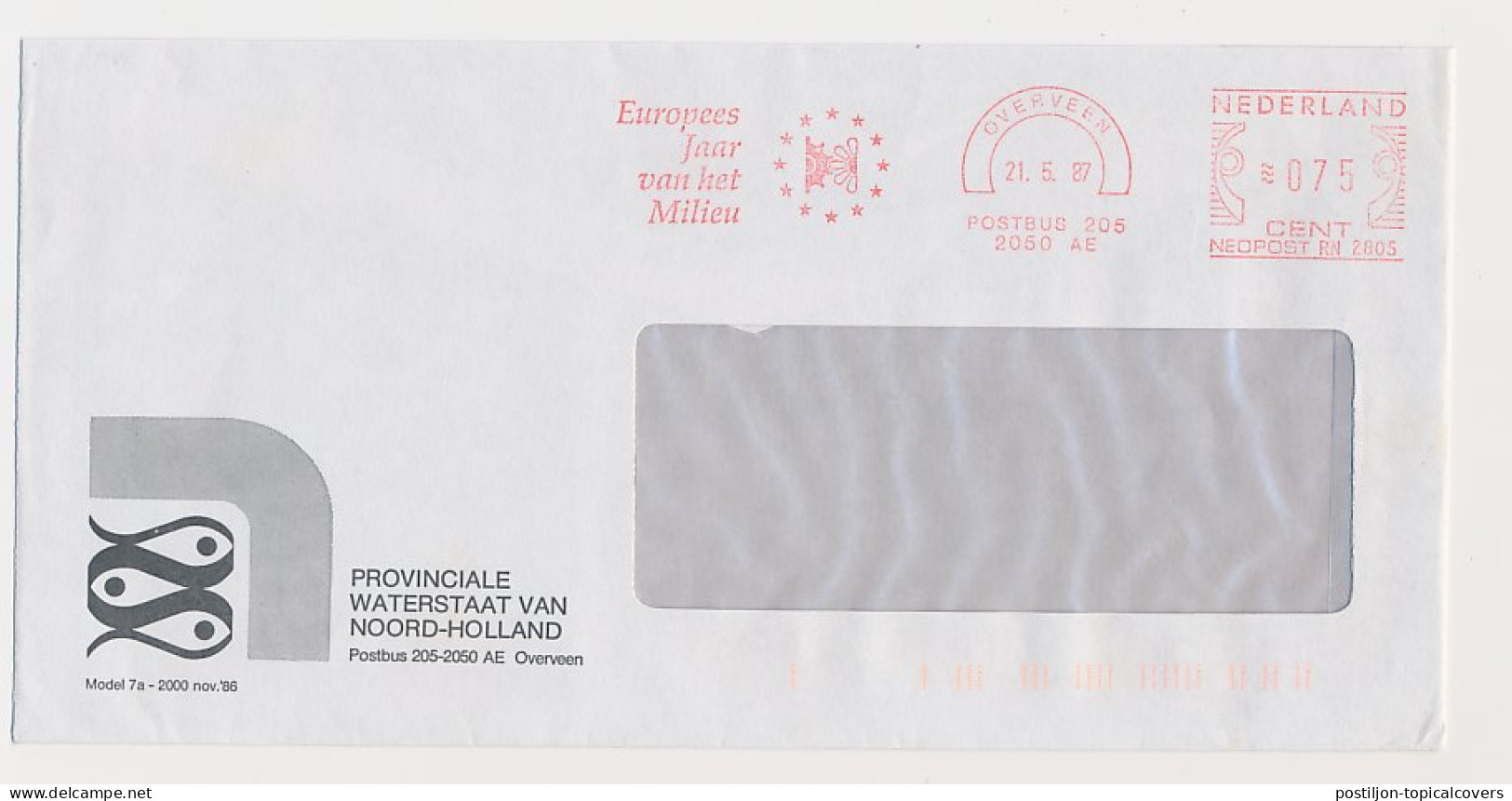 Meter Cover Netherlands 1987 European Year Of The Environment - Overveen - Environment & Climate Protection